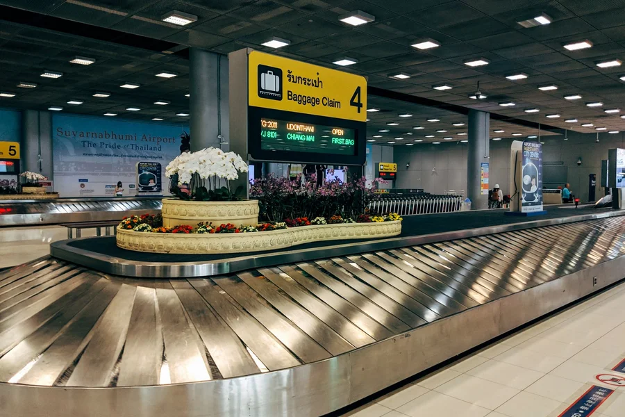 Baggage claim terminal with luggage suitcases