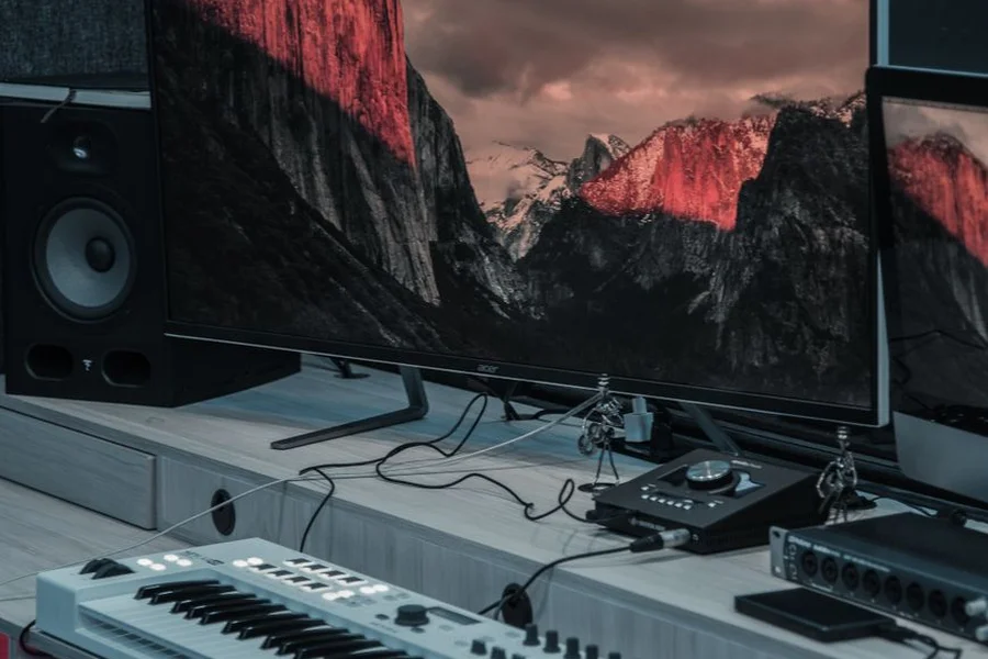 MIDI keyboard in a music producer home studio setup