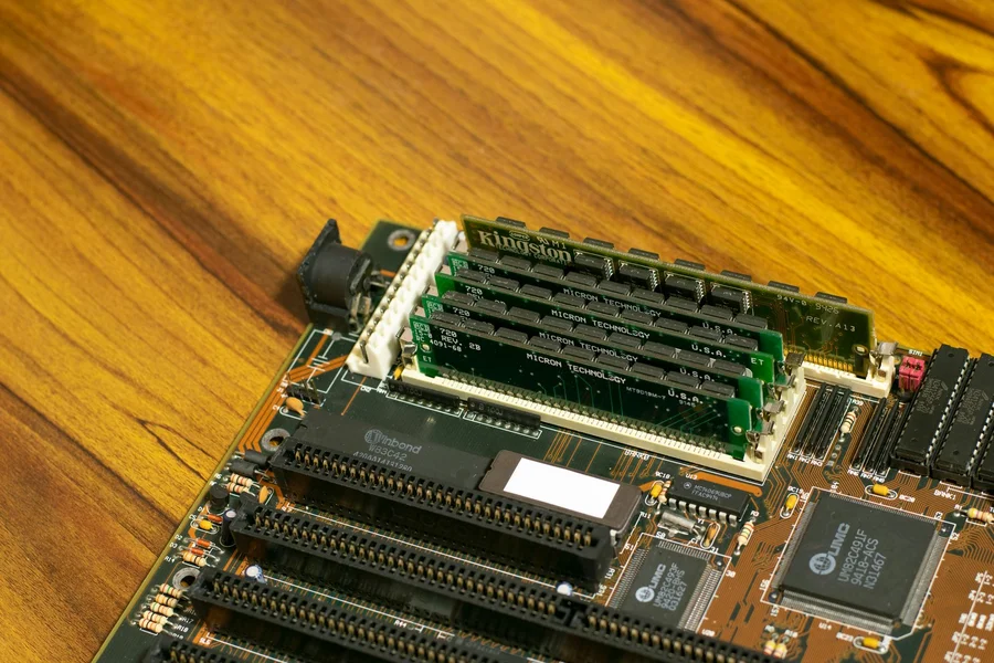 Computer circuit board with memory RAM sticks installed